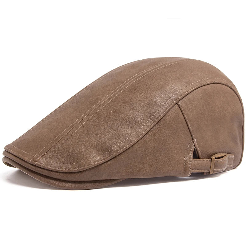 Casquette Plate en Simili Cuir - Style Vintage Anglais