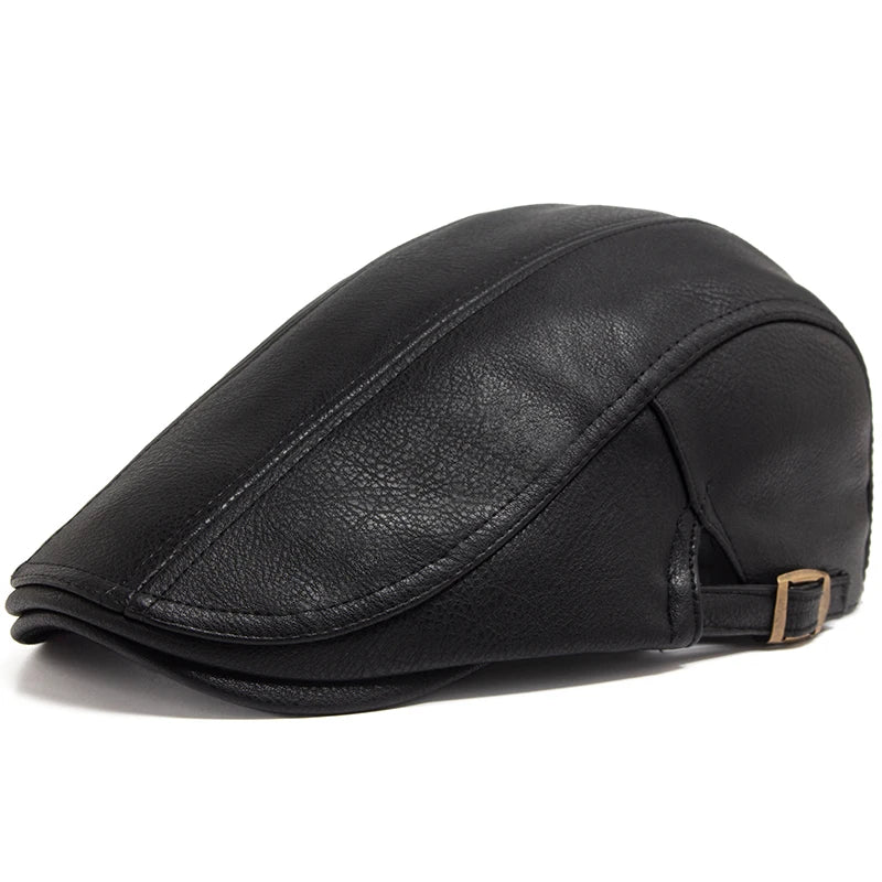 Casquette Plate en Simili Cuir - Style Vintage Anglais