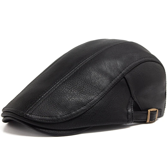 Casquette Plate en Simili Cuir - Style Vintage Anglais