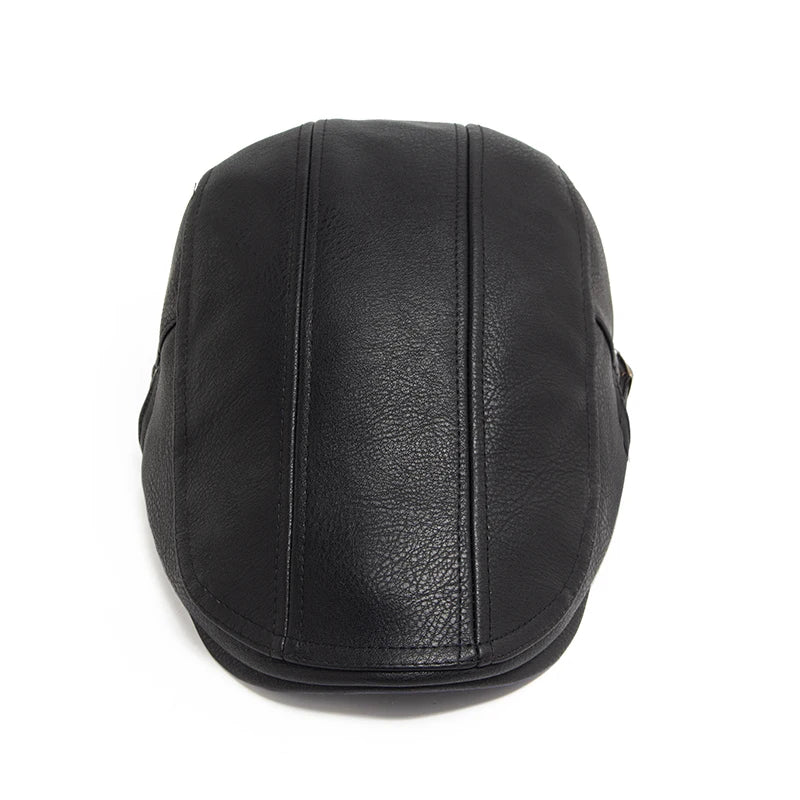 Casquette Plate en Simili Cuir - Style Vintage Anglais