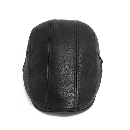 Casquette Plate en Simili Cuir - Style Vintage Anglais