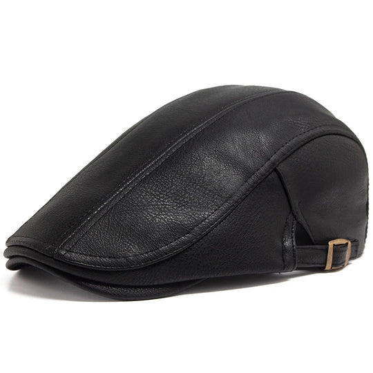 Casquette Plate en Simili Cuir - Style Vintage Anglais